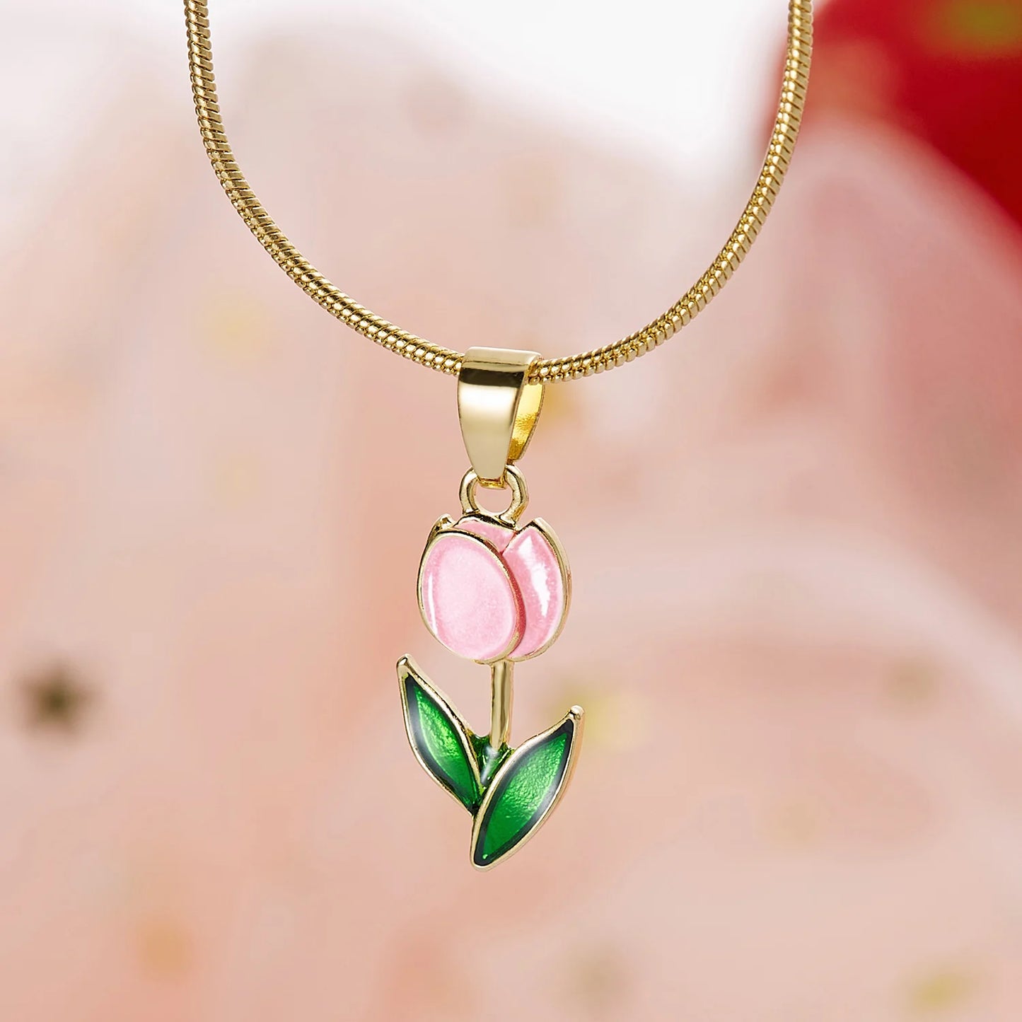 Creative Rotatable Pink Flower Necklace For Women Titanium Steel Rotatable Spinner Clavicle Choker Anti Stress Anxiety Jewelry
