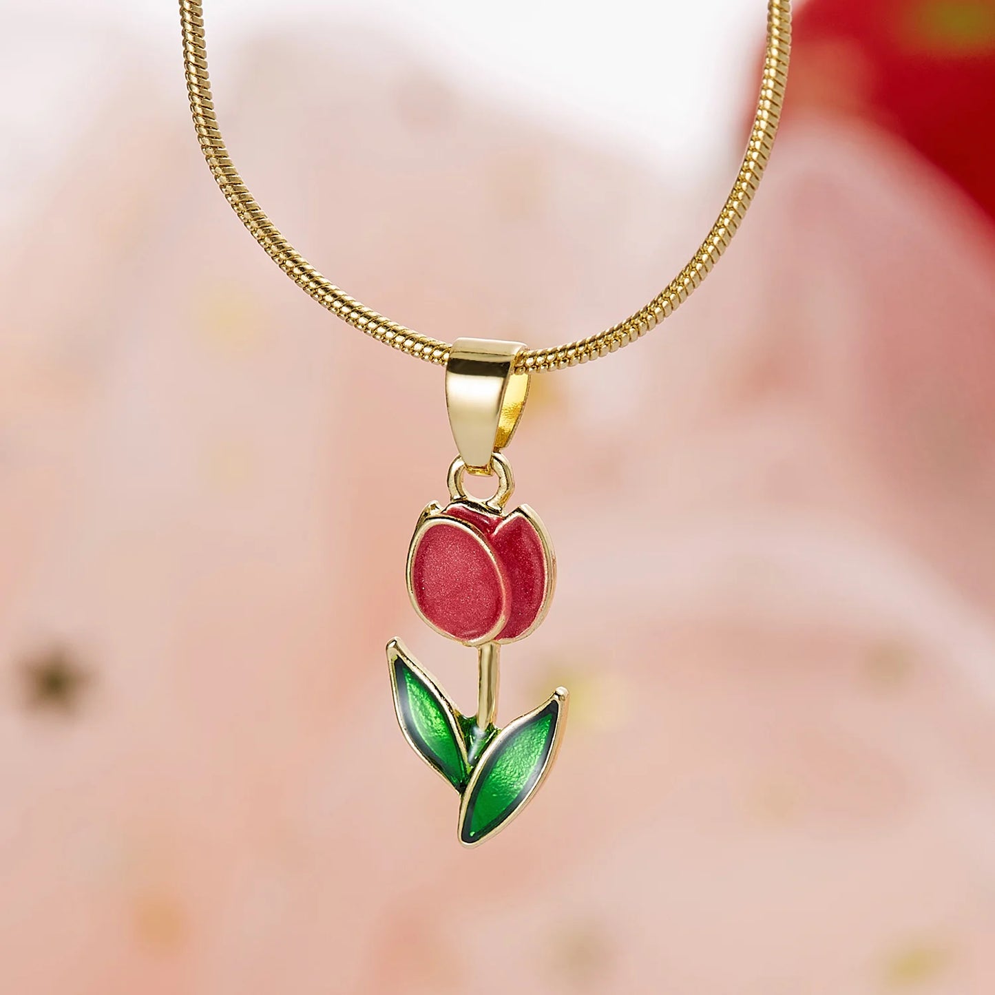 Creative Rotatable Pink Flower Necklace For Women Titanium Steel Rotatable Spinner Clavicle Choker Anti Stress Anxiety Jewelry