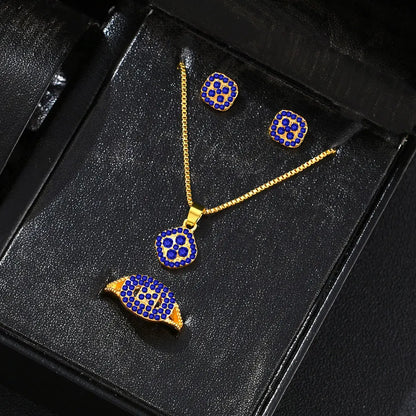 1PC Luxury Cube Jewelry Set, Women's Elegant Necklace, Earrings & Ring Set, Perfect Gift for Valentine's Day, Christmas Gift, Bi