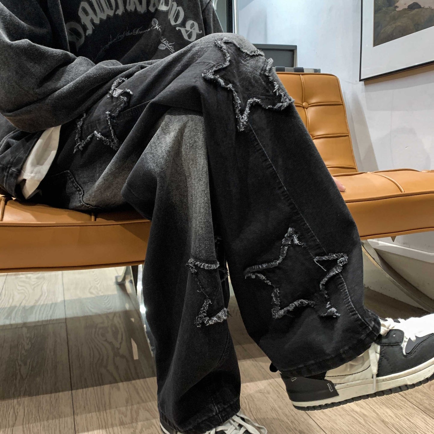 Mens Flared Loose High-Street Straight-Leg Pants