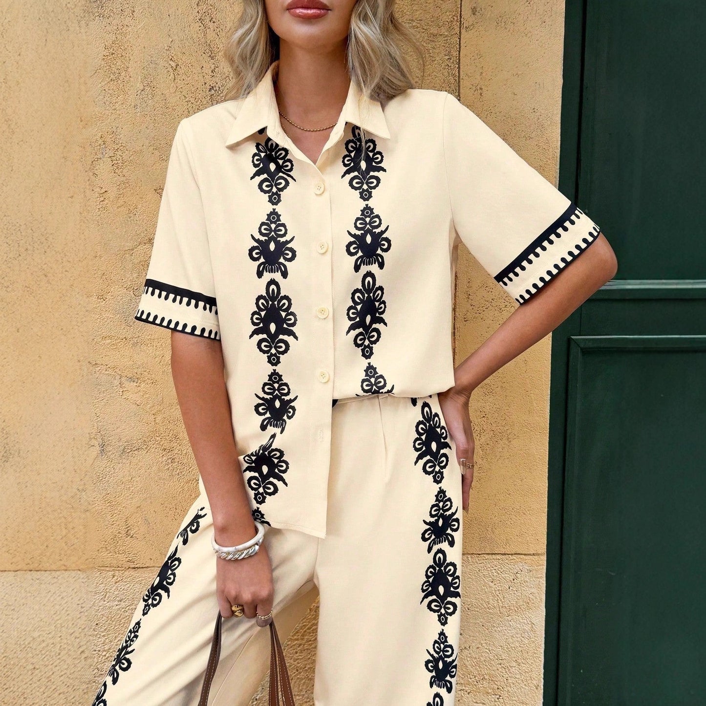 Womens Fashionable Casual Printed Two-Piece Set