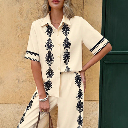 Womens Fashionable Casual Printed Two-Piece Set