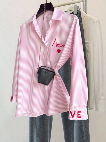 Womens Fashion Casual Embroidered Long-Sleeve Shirt