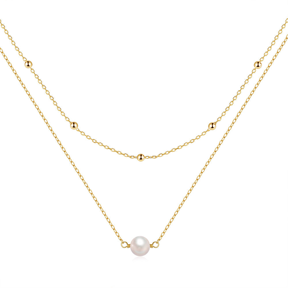 S925 Sterling Silver Temperamental Double Layer Twin Pearl Necklace For Women