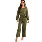 Womens Tailored Pullover Longsleeve Laceup Jumpsuit