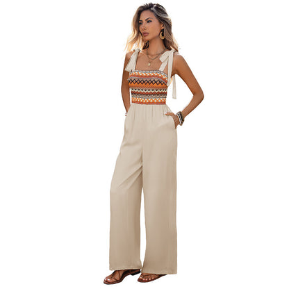 Womens Embroidered Patchwork Jumpsuit With Straps