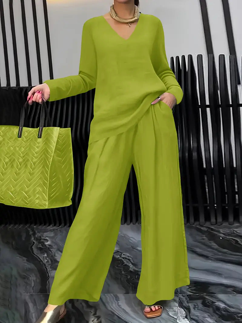 Womens Solid Color Casual Travel Set With Long Sleeves