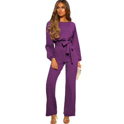 Womens Tailored Pullover Longsleeve Laceup Jumpsuit