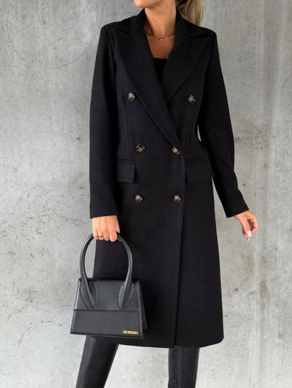 Double Breasted Lapel Coat Winter Fashion Solid Slim Long Jacket Long Sleeve Tops Womens Clothing