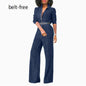 Plus-size Zipper Denim Jumpsuit For Women