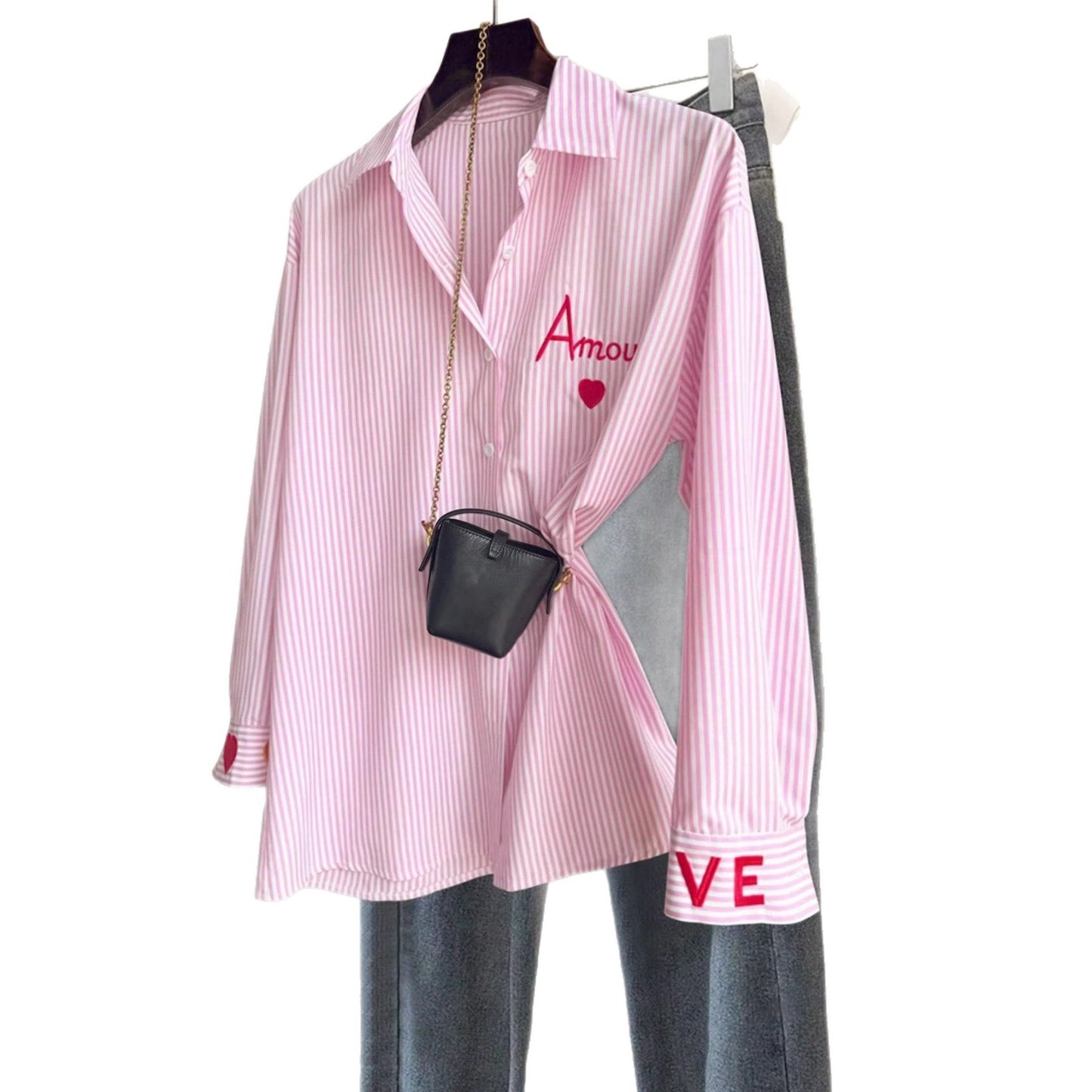 Womens Fashion Casual Embroidered Long-Sleeve Shirt