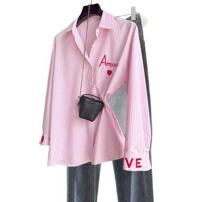 Womens Fashion Casual Embroidered Long-Sleeve Shirt