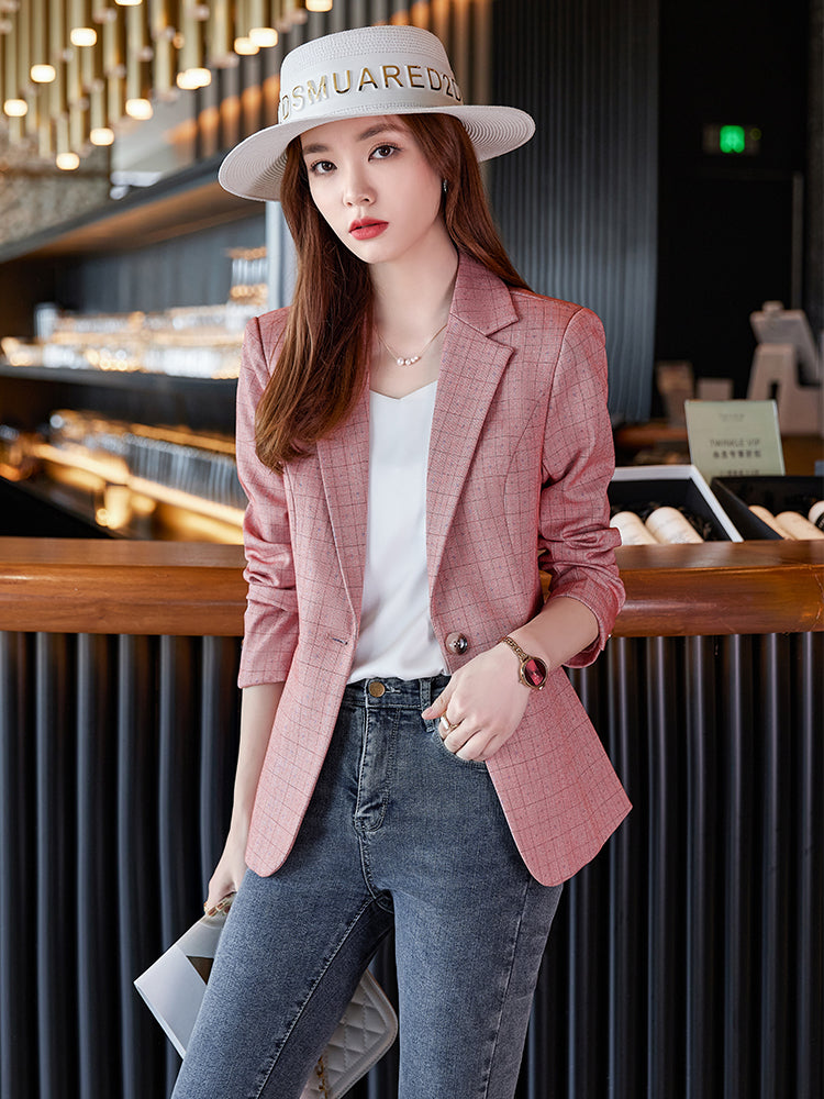 Women's Small Pink Checked Suit Jacket
