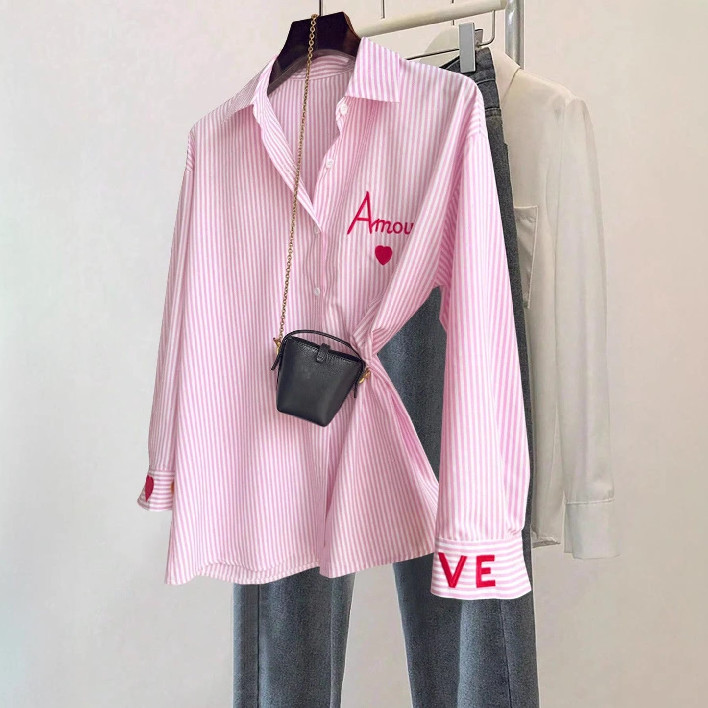 Womens Fashion Casual Embroidered Long-Sleeve Shirt