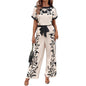 Womens Printed Colorblock Tie-Waist Short-Sleeve Jumpsuit