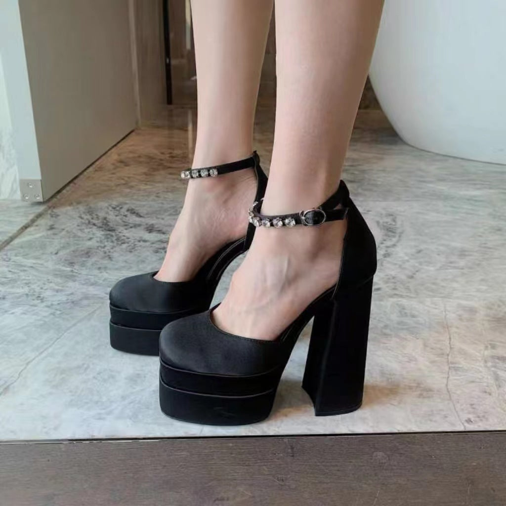 Mary Jane Summerautumn Chunky-heel Platform Ultra-high Heel Shoes For Petite Women