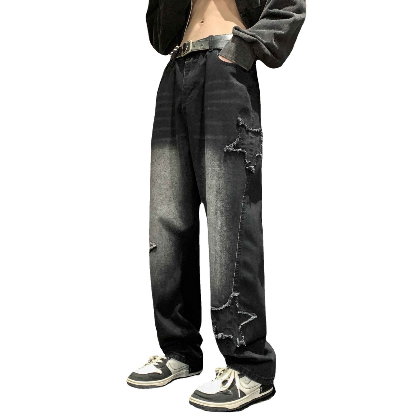 Mens Flared Loose High-Street Straight-Leg Pants