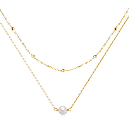 S925 Sterling Silver Temperamental Double Layer Twin Pearl Necklace For Women