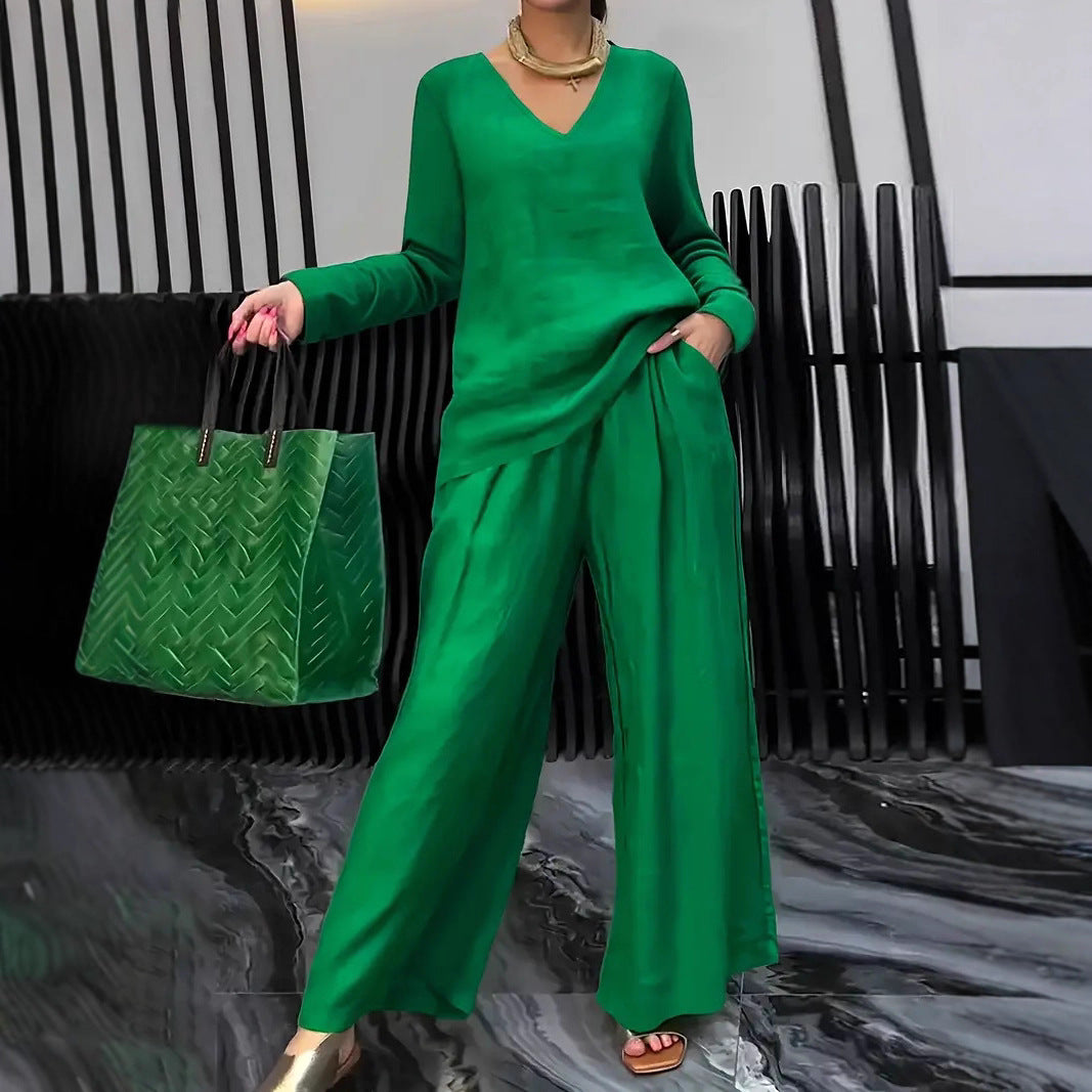 Womens Solid Color Casual Travel Set With Long Sleeves