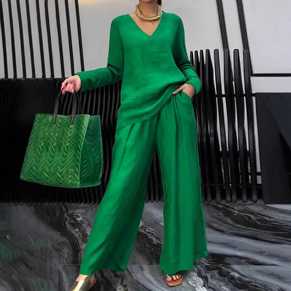 Womens Solid Color Casual Travel Set With Long Sleeves