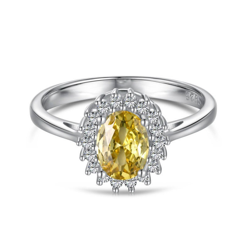 S925 Sterling Silver 5A Zircon Colored Gems Full Diamond Oval