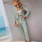 Solid Color Lapel Long Sleeve Dungarees Fashion Two-piece Suit Suit
