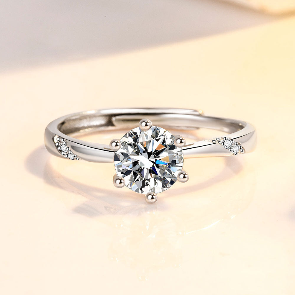 S925 Sterling Silver Diamond-studded Ring 1 Karat Women's Simple