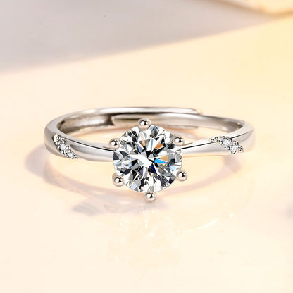 S925 Sterling Silver Diamond-studded Ring 1 Karat Women's Simple