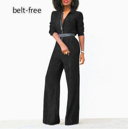 Plus-size Zipper Denim Jumpsuit For Women
